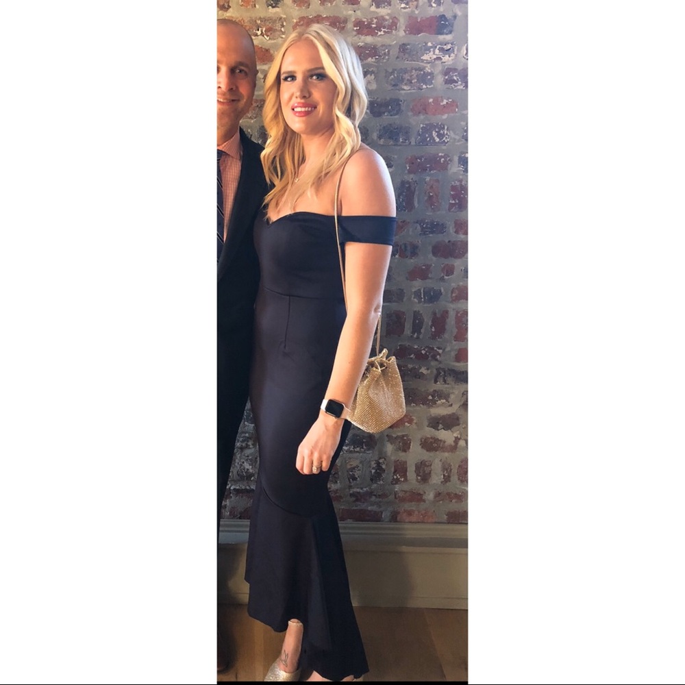 Navy fishtail Off the Shoulder Dress